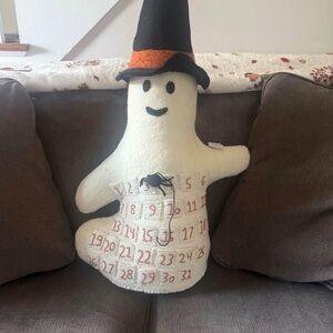Pottery Barn Ghost Pillow with Witch Hat and Calendar
